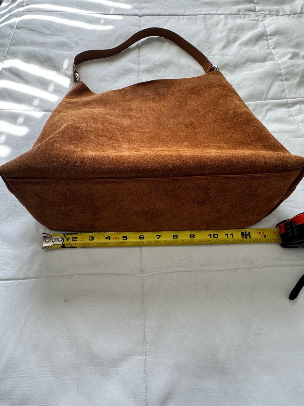 Suede Shoulder Tote Bag in Rich Brown - Picture 6 of 7